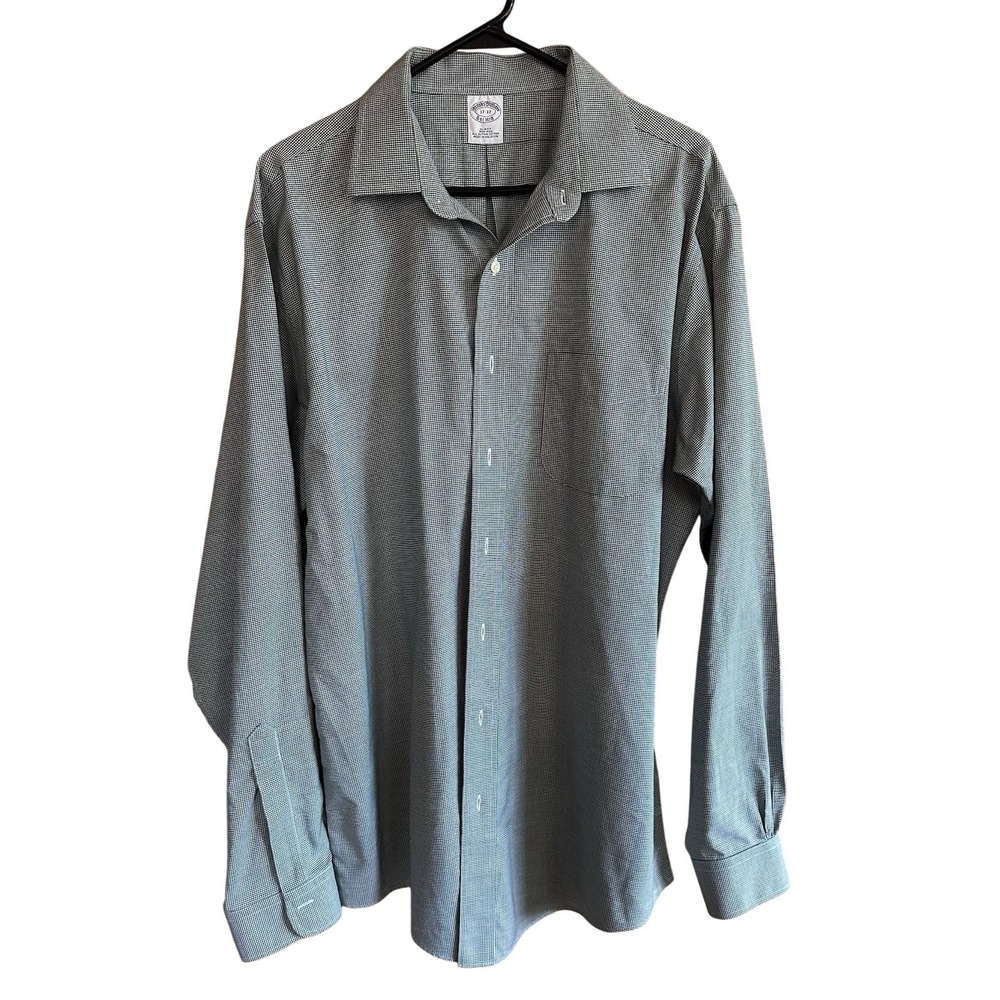 Brooks Brothers Shirt Mens 17 34 Non Iron Gingham Spread Collar Supima Cotton